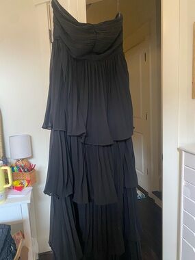 Lulus Black Strapless Tiered Chiffon Evening Dress